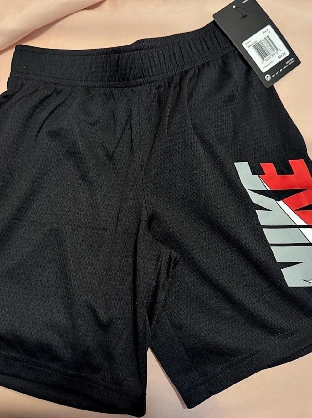 Nike Boys Dri-FIT Graphic Mesh Shorts Black & Red Boys Large